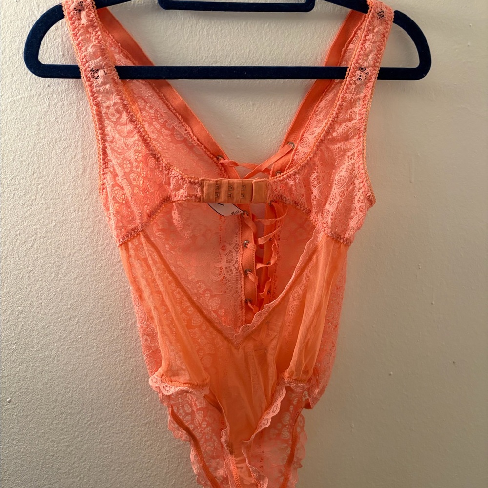 Lace-Up Orange Lace Victoria Secret Bodysuit - Picture 6 of 9